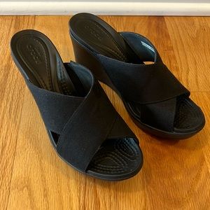 CROCS black wedge sandals | EUC size 7